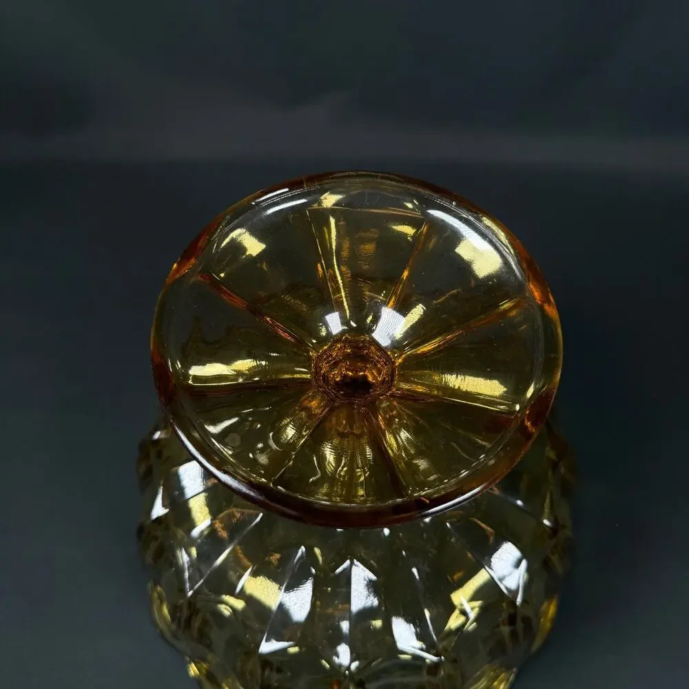 Vintage Amber Scalloped Edge Pedestal Bowl heavy weighted yellow glass